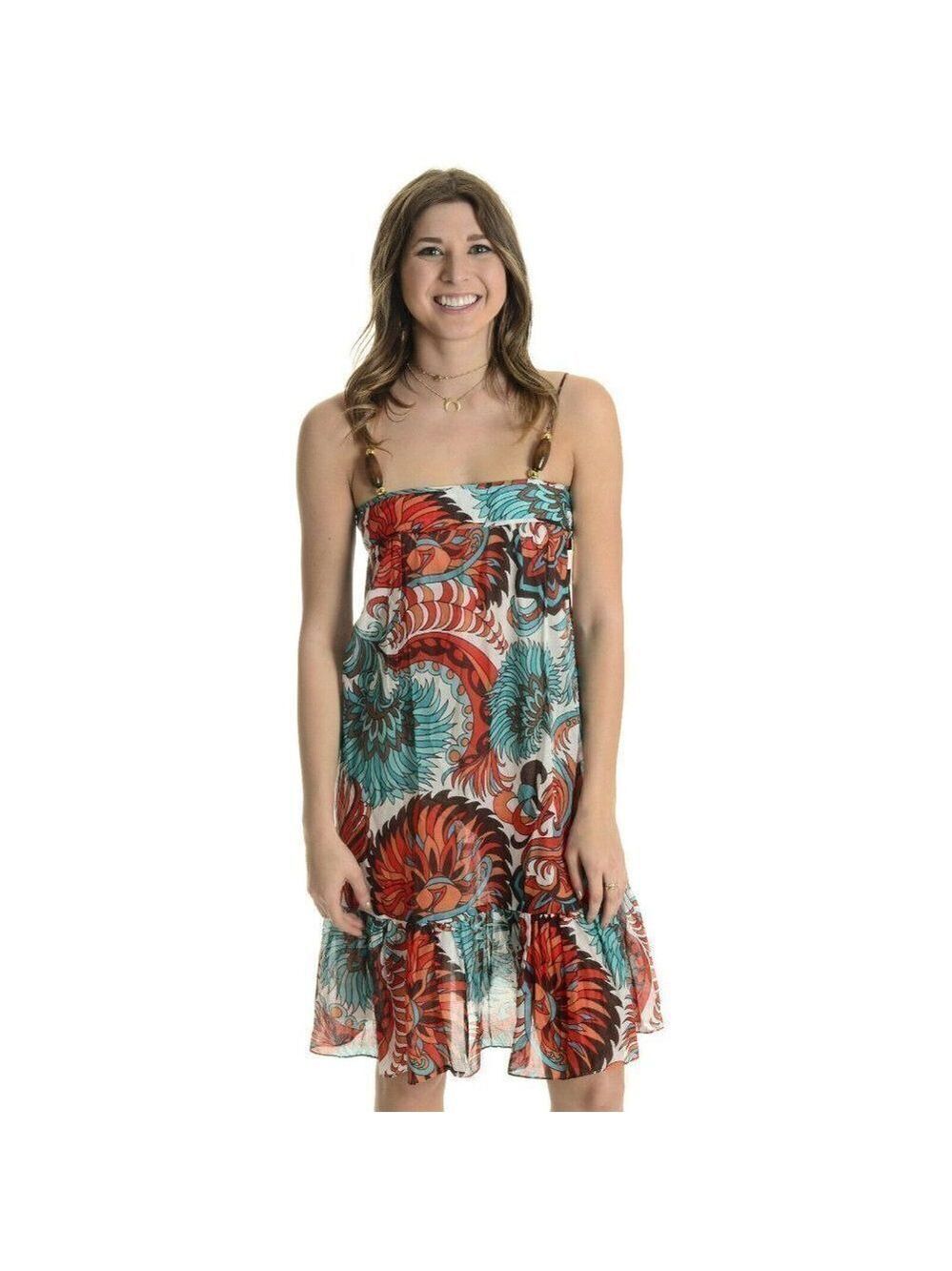 MILLY Hanalei Strappy Dress Tropical Fans Print XS
